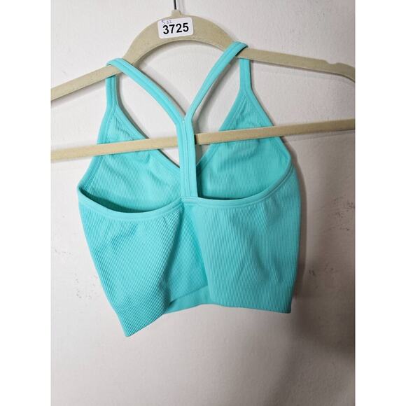 Set Active Light Aqua Ribbed Scuptflex Crop V Neck Skinny Strap Y Back XS / S - Picture 3 of 6